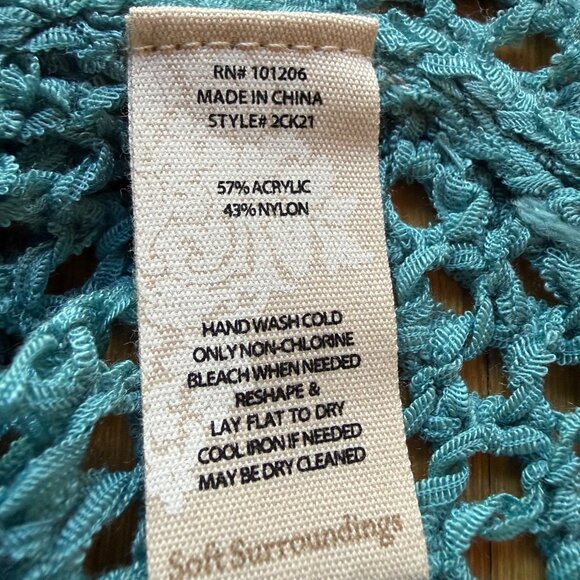 Boho Soft Surroundings Size L NEW Blue Crochet Knit Beachwalk 3/4 Sleeve Sweater - Picture 8 of 16